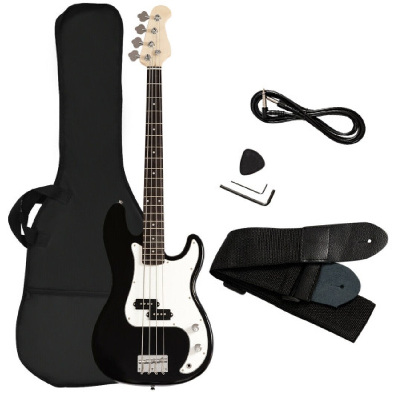 Beginner Electric Bass Guitar with Gig Bag and Accessories Black
